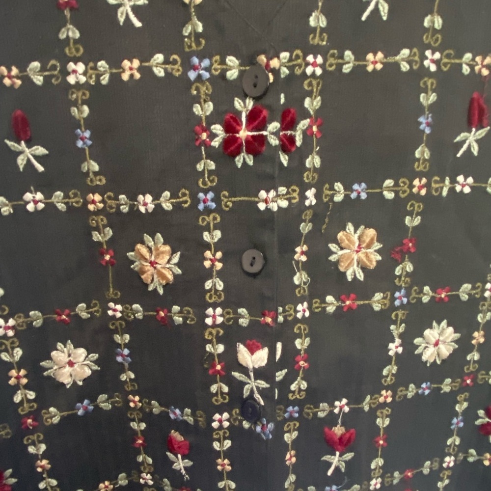 Paul Harris Design Vintage floral embroidered Cottage Core vest 100% Cotton sz L - Picture 3 of 10